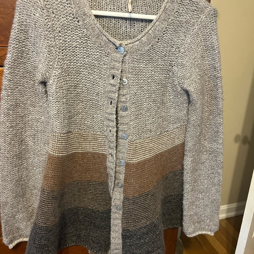 Free People Women's Knit Cardigan - Gray, Brown, and Tan